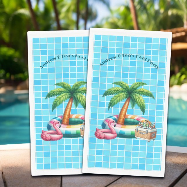 Palm Trees Pool Party Flamingo Serviette (Von Creator hochgeladen)