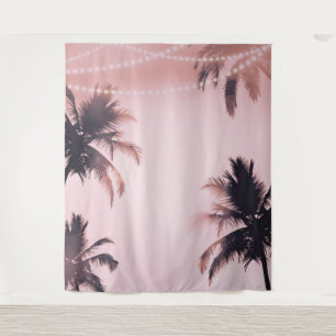Palm Trees String Lights Pink Fotografy Background Wandteppich