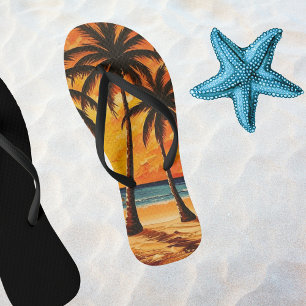 Palm Trees Sunset Flip Flops
