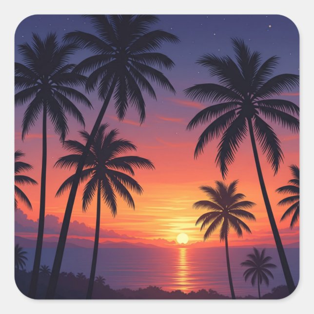 Palm Trees Sunset in Fidschi Quadratischer Aufkleber (Vorderseite)