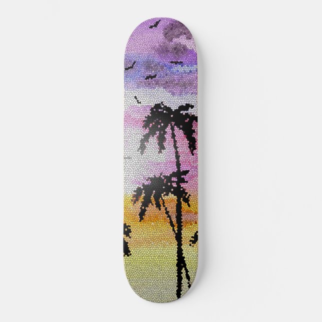 Palm Trees Sunset Mosaik Skateboard (Vorderseite)