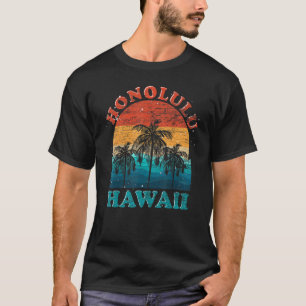 Palm Trees Tropical Hawaiian Beach Honolulu Retro T-Shirt