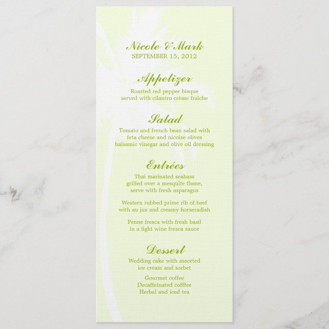 Palm Trees Tropical Wedding Menu Cards Menükarte (Vorderseite)