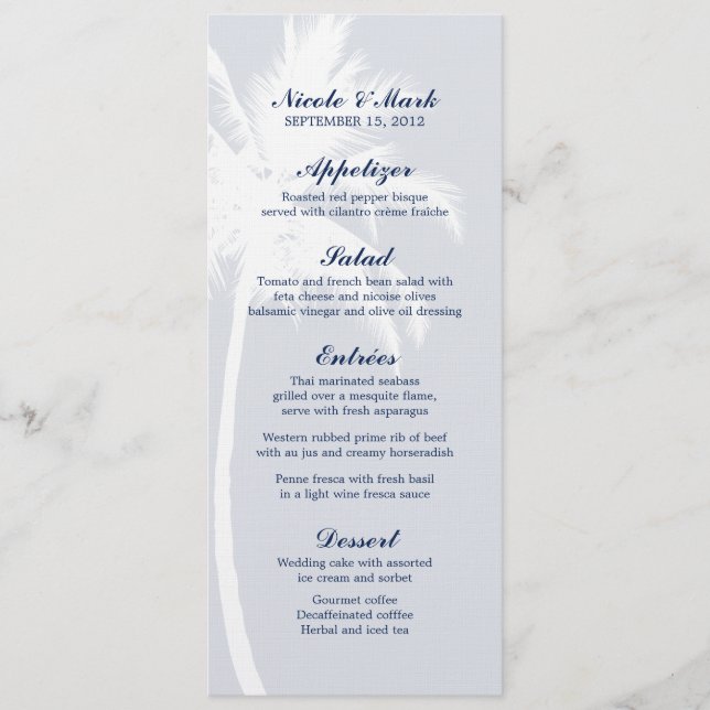 Palm Trees Tropical Wedding Menu Cards Menükarte (Vorderseite)