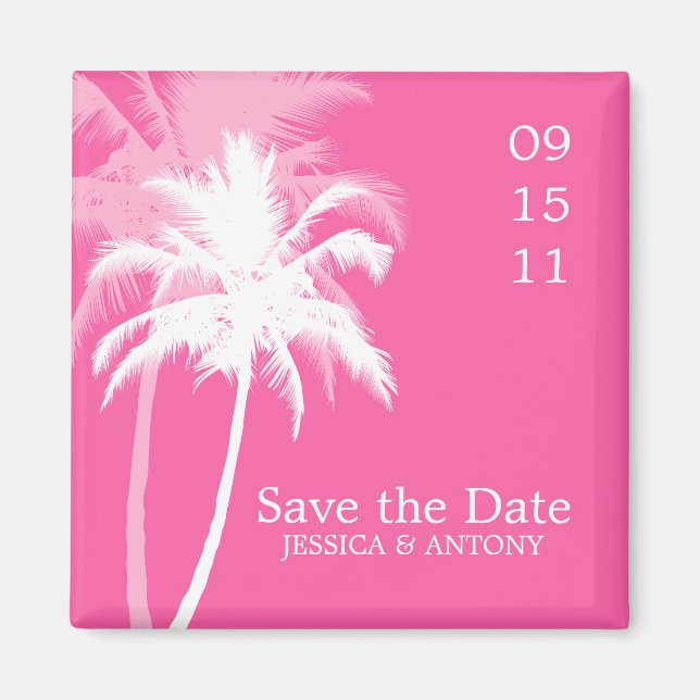 Palm Trees Tropical Wedding Save the Date or Fevor Magnet (Vorne)