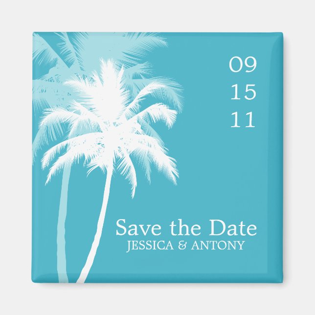 Palm Trees Tropical Wedding Save the Date or Fevor Magnet (Vorne)