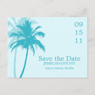 Palm Trees Tropical Wedding speichern das Datum Ankündigungspostkarte