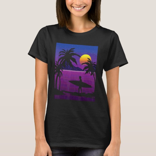 Palm Trees Vaporwave Surfer Synthwave Sunset Surfi T-Shirt (Vorderseite)