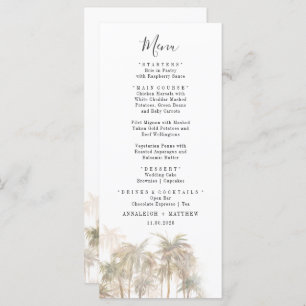 Palm Trees Watercolor Coastal Wedding Menu Menükarte