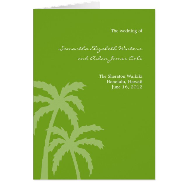 Palm Trees Wedding Program Card (grün) (Vorne)