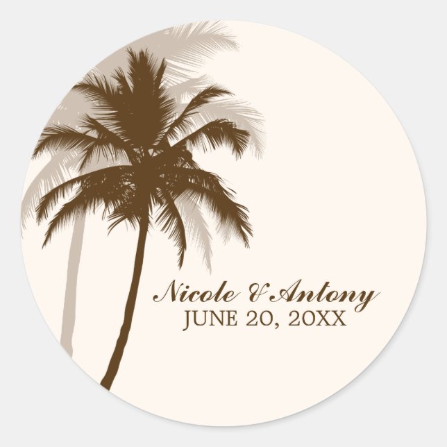 Palm Trees Wedding Runder Aufkleber (Vorderseite)