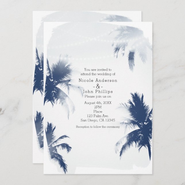 Palm Trees White Beach Chic Hochzeitseinladungen Einladung (Vorne/Hinten)
