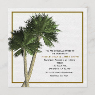 Palm Trees White & Gold Elegante Hochzeit Einladun Einladung