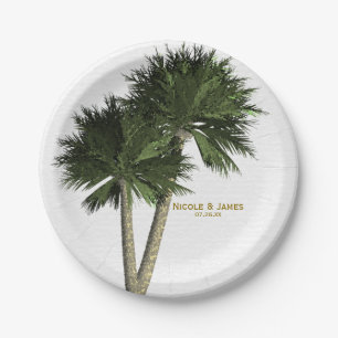 Palm Trees White & Gold Elegante Hochzeiten Teller
