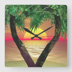 Palm Treming Framing einen Sonnenuntergang Quadratische Wanduhr
