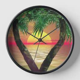 Palm Treming Framing einen Sonnenuntergang Quadratische Wanduhr