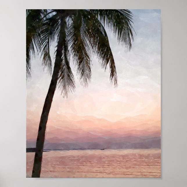 Palm Tropical Beach Sonnenuntergang Poster (Vorne)