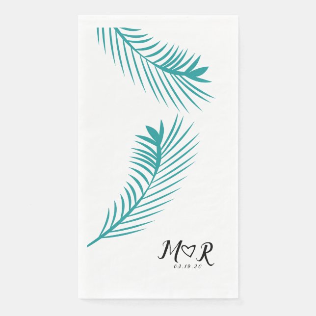 Palm Tropical Leaf Leaf Hochzeitslogo Serviette (Vorderseite)
