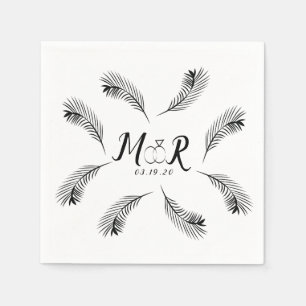 Palm Tropical Leaf Ring Wedding Logo Serviette