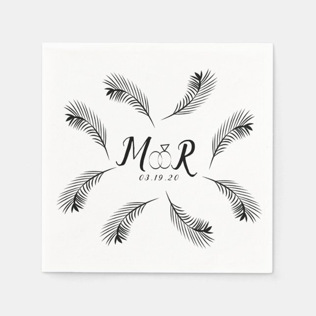 Palm Tropical Leaf Ring Wedding Logo Serviette (Vorderseite)