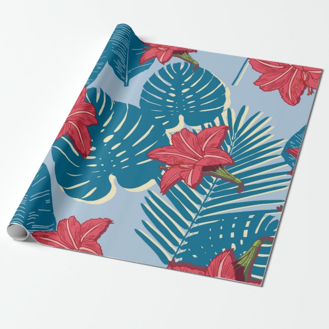 Palm tropical nahtlos blattblau geschenkpapier (Ungerollt)