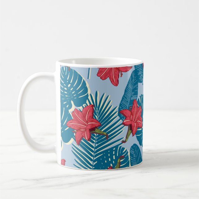 Palm tropical nahtlos blattblau kaffeetasse (Links)