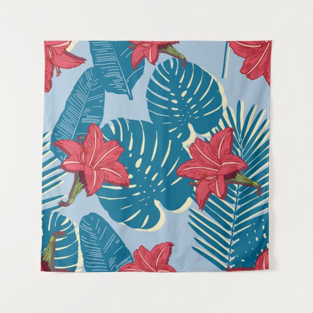 Palm tropical nahtlos blattblau wandteppich (Vorderseite)