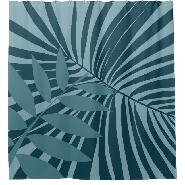Palm- und Tropenblatt abstrakt in blau-grün grau Duschvorhang (Vorderseite)