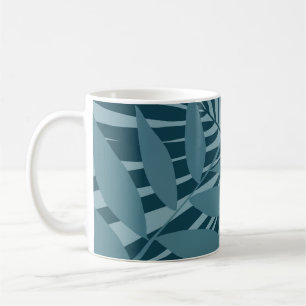 Palm- und Tropenblatt abstrakt in blau-grün grau Kaffeetasse