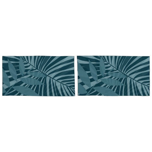 Palm- und Tropenblatt abstrakt in blau-grün grau Kissenbezug (Rückseite-Set)