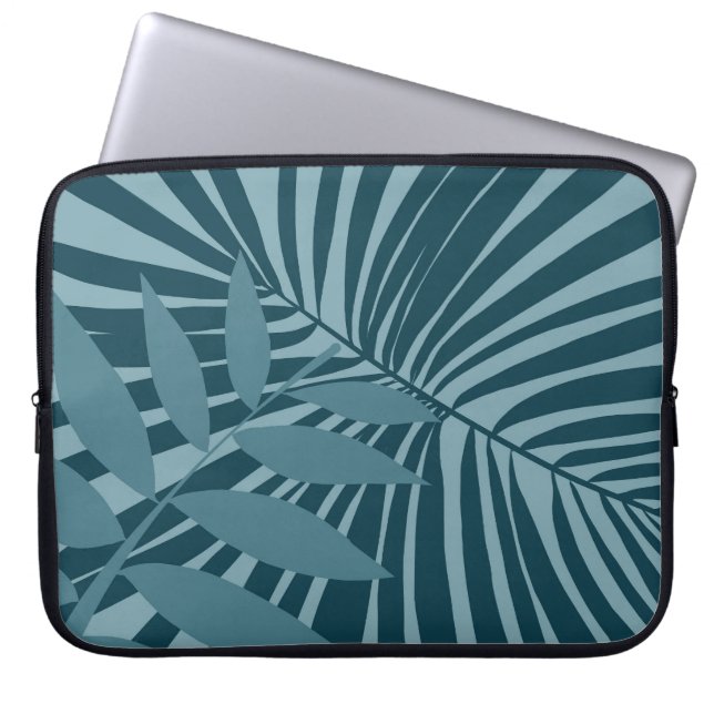 Palm- und Tropenblatt abstrakt in blau-grün grau Laptopschutzhülle (Vorderseite)