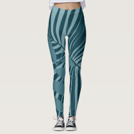 Palm- und Tropenblatt abstrakt in blau-grün grau Leggings