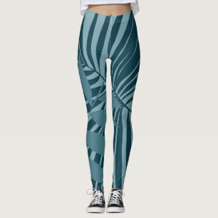Palm- und Tropenblatt abstrakt in blau-grün grau Leggings