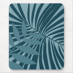 Palm- und Tropenblatt abstrakt in blau-grün grau Mousepad