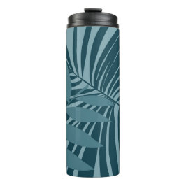 Palm- und Tropenblatt abstrakt in blau-grün grau Thermosbecher