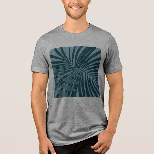 Palm- und Tropenblatt abstrakt in blau-grün grau Tri-Blend Shirt (Vorderseite)