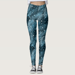 Palm verlasse blau mit weißen Polka-Punkten. Leggings