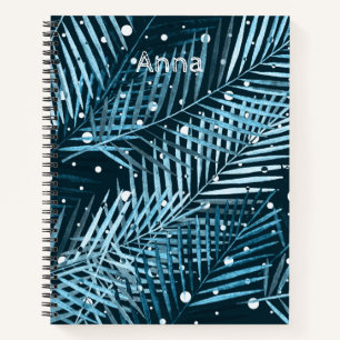 Palm verlasse blau mit weißen Polka-Punkten. Notizbuch