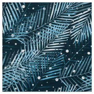 Palm verlasse blau mit weißen Polka-Punkten. Stoff