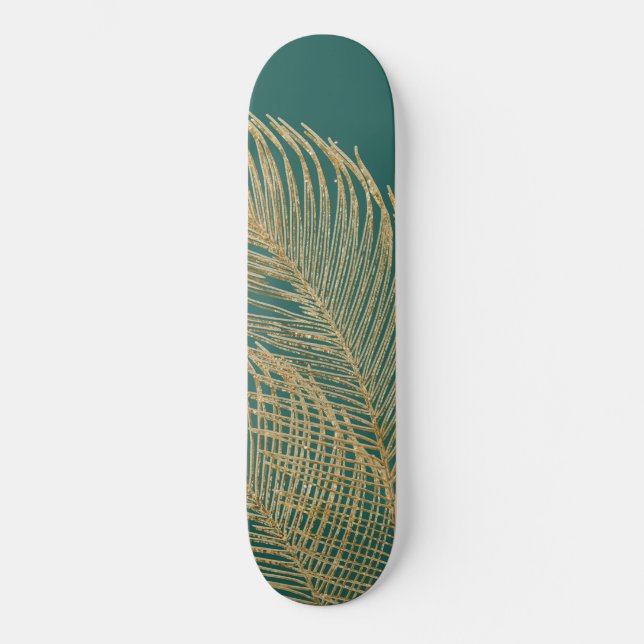 Palm Verlasse Finesse Line Kunst mit Goldenen Foil Skateboard (Vorderseite)