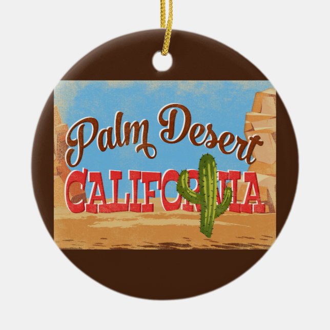 Palm Wüste California Cartoon Desert Retro Travel Keramik Ornament (Vorne)
