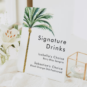 Palmbaum Hochzeit in Urlaubsort Signature Drinks Sockelschild