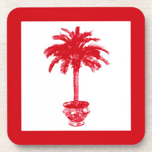 Palmbaum - tiefrot und weiß getränkeuntersetzer