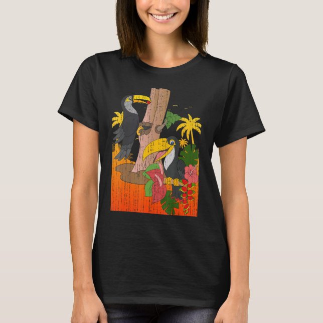 Palmbaume Tropical Bird Animal Exotic Blume Sum T-Shirt (Vorderseite)