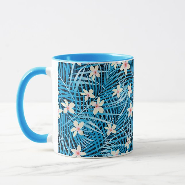 Palmblatt-Blau-Muster Tasse (Links)