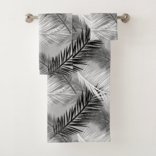 Palmblatt-Druck, grau/Grau, Schwarzweiss Badhandtuch Set