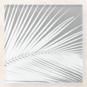 Palmblatt - grau und weiß glasuntersetzer