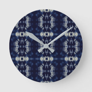 Palmblatt in Delft Blau Runde Wanduhr