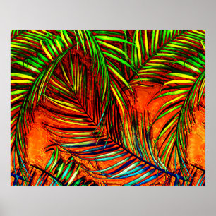 Palmblatt-Kunst-Dschungel-Feuer redigieren Poster