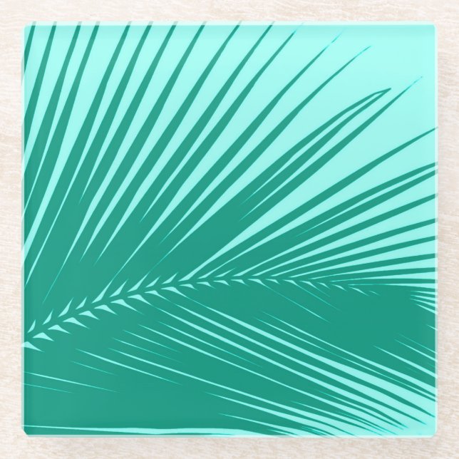 Palmblatt - Türkis und Aqua Glasuntersetzer (Vorderseite)